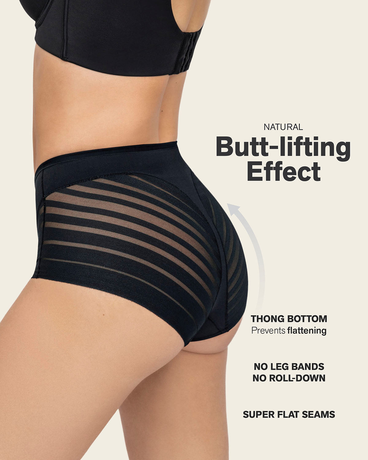 High Profile Bra + Stripe Undetectable Panty in Black