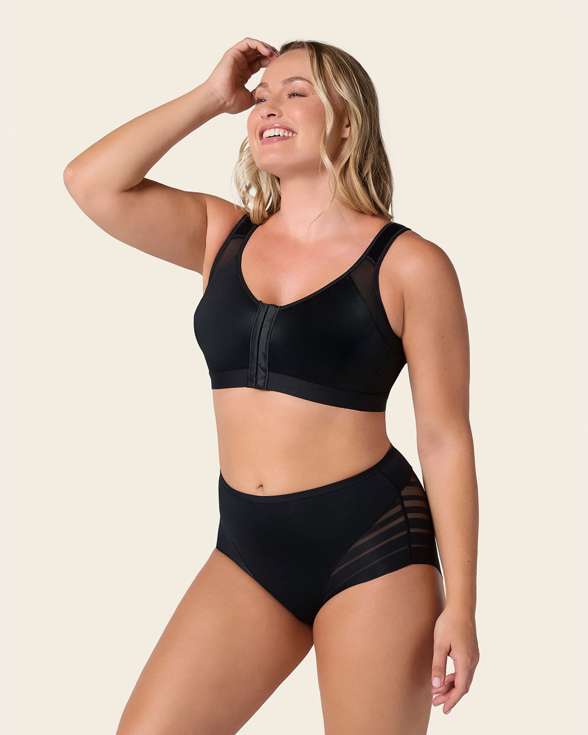 High Profile Bra + Stripe Undetectable Panty in Black