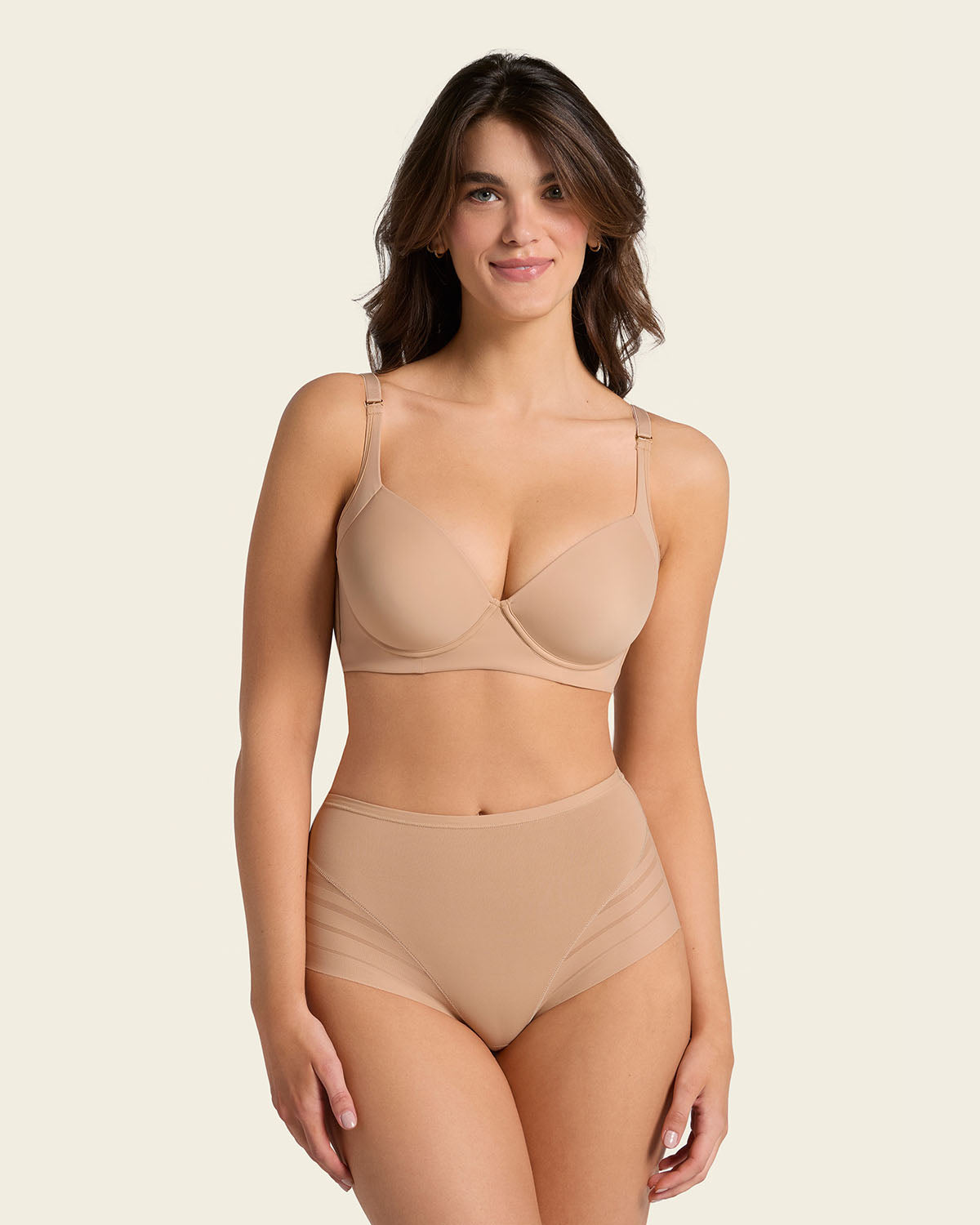High Profile Bra + Stripe Undetectable Panty in Golden Beige