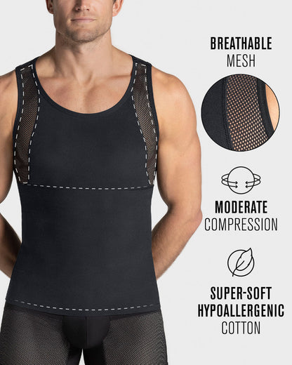 3-Pack of Stretch Cotton Moderate Compression Shaper Tanks with Mesh Cutouts