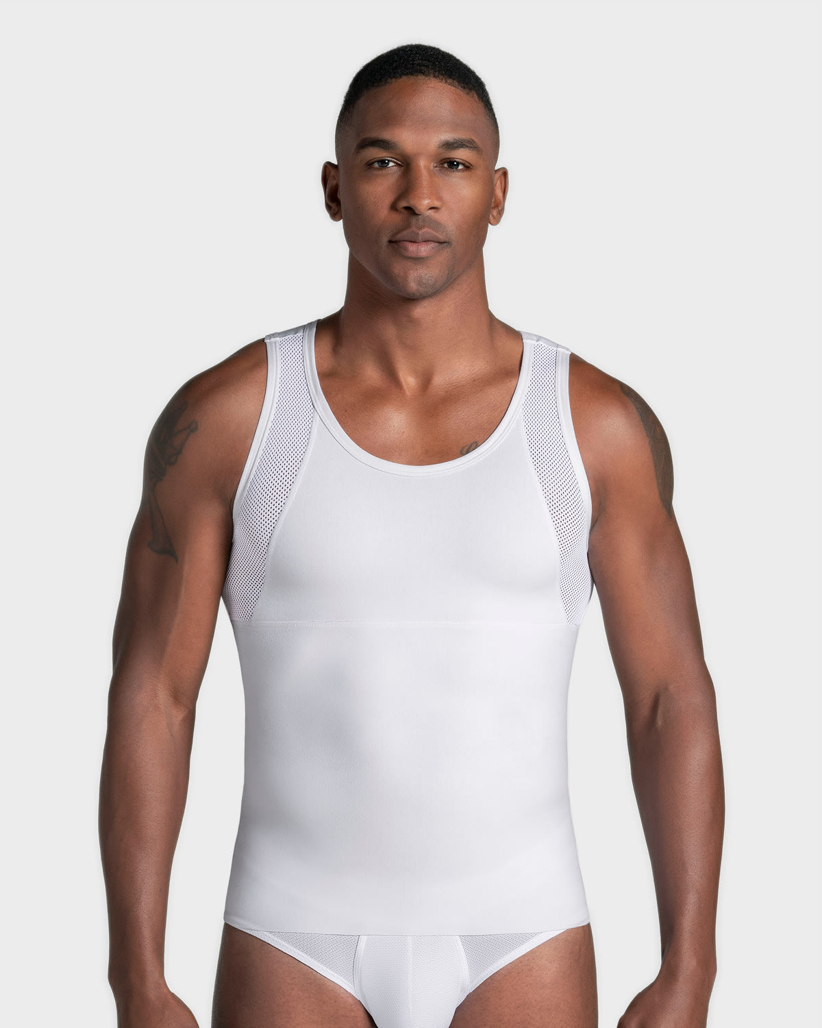 Stretch Cotton Moderate Compression Shaper Tank, Mesh Cutouts
