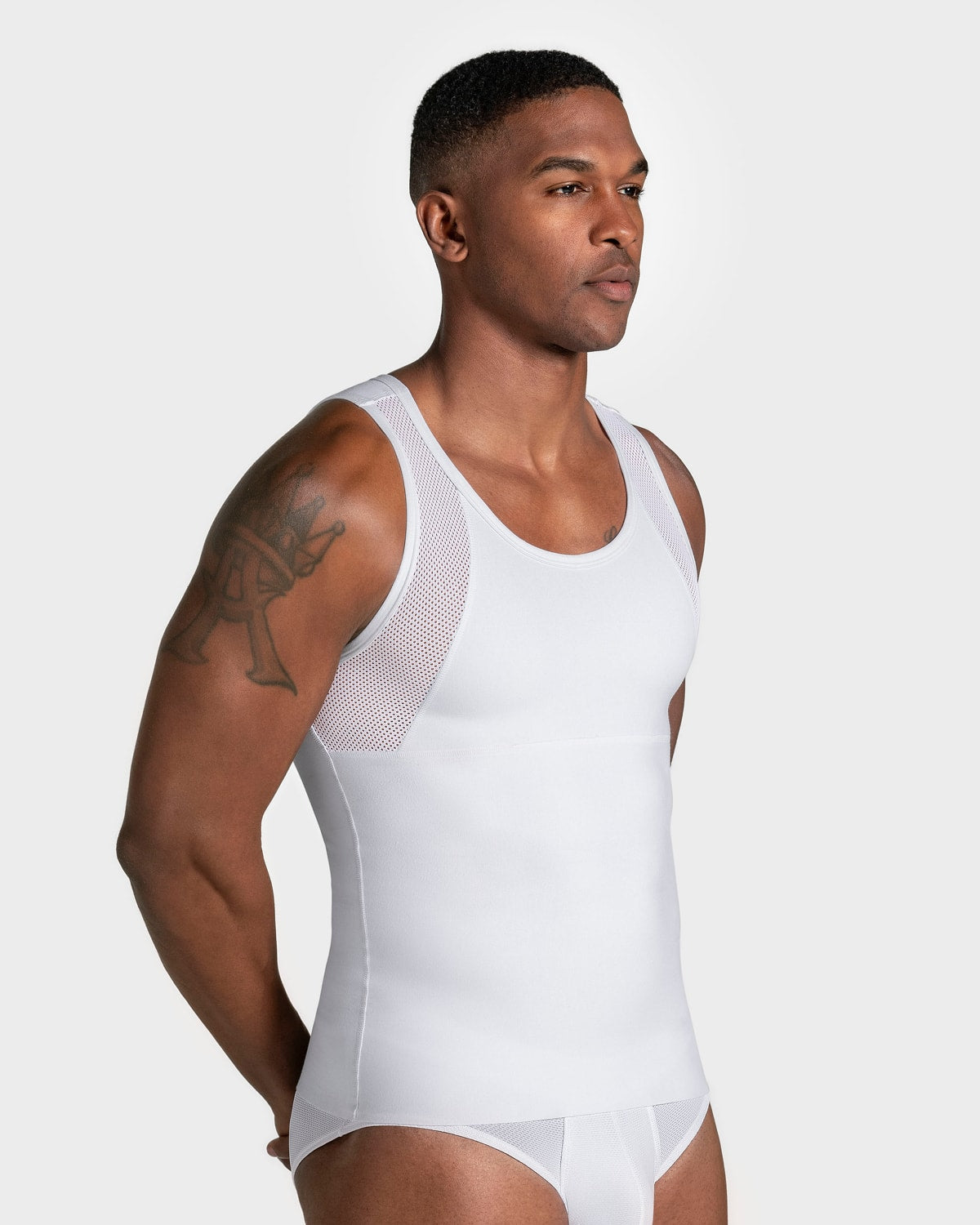 Stretch Cotton Moderate Compression Shaper Tank, Mesh Cutouts