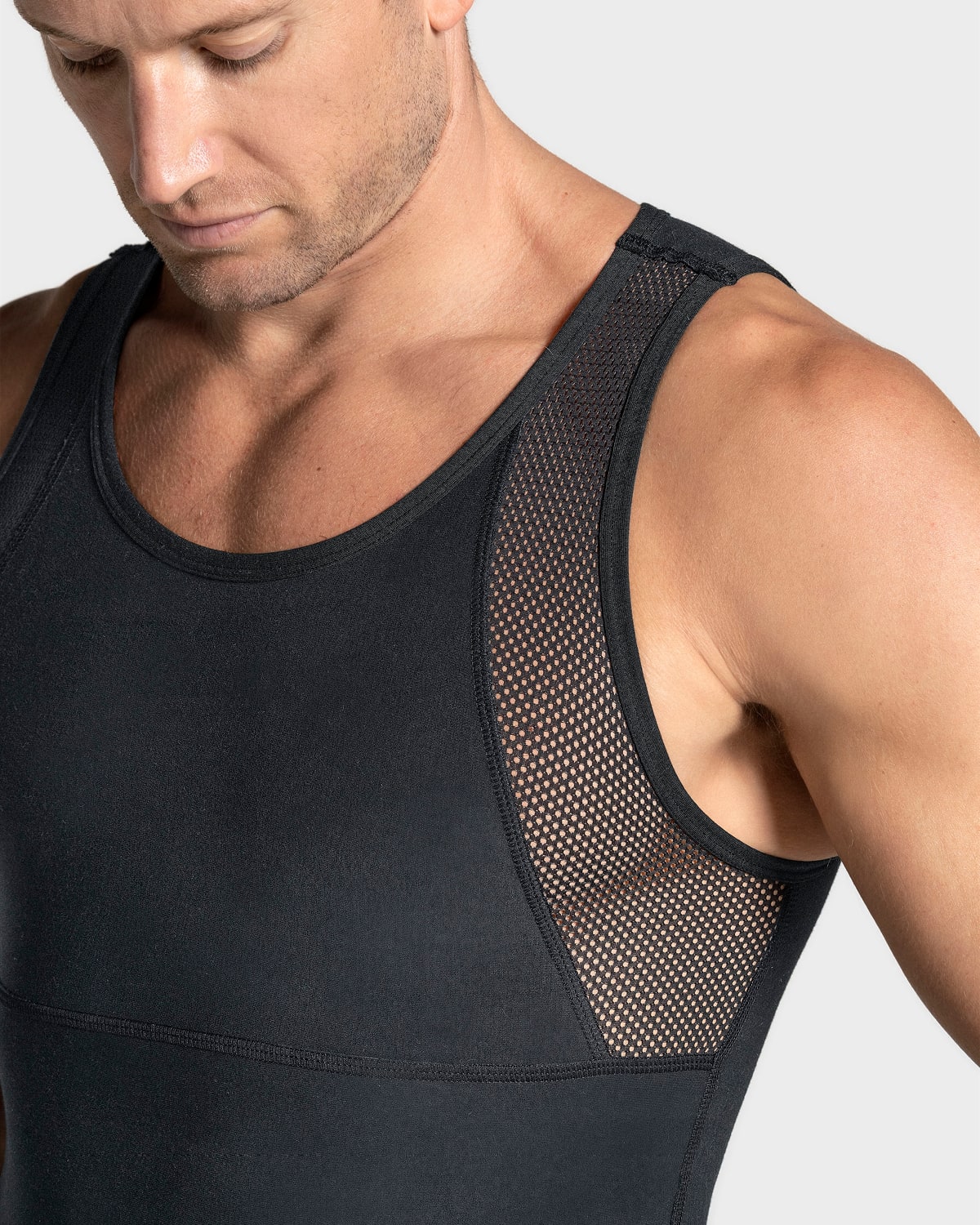 Stretch Cotton Moderate Compression Shaper Tank, Mesh Cutouts