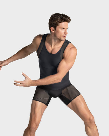Stretch Cotton Moderate Compression Shaper Tank, Mesh Cutouts